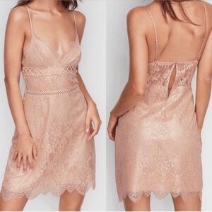 Victoria Secret's Dream Angels Blush Pink Shimmer Lace Slip Dress Size Small